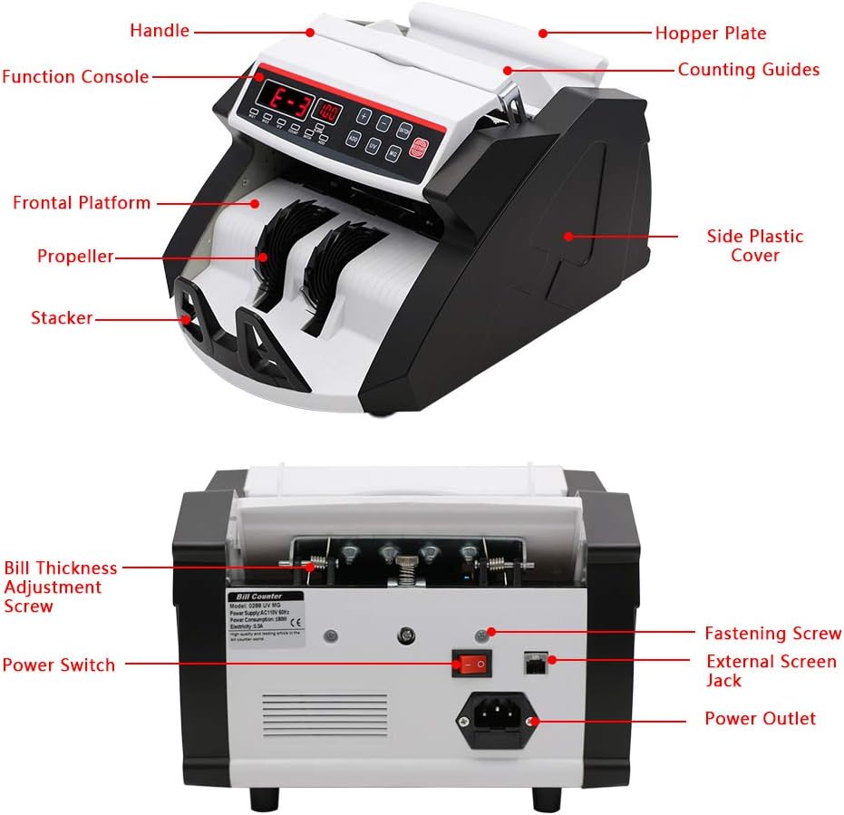 SURPCOS Money Counter Cash Bill Counter Automatic Detection with UV/MG/IR/MT Function Bill Counting Machine w/External Display : Office Products