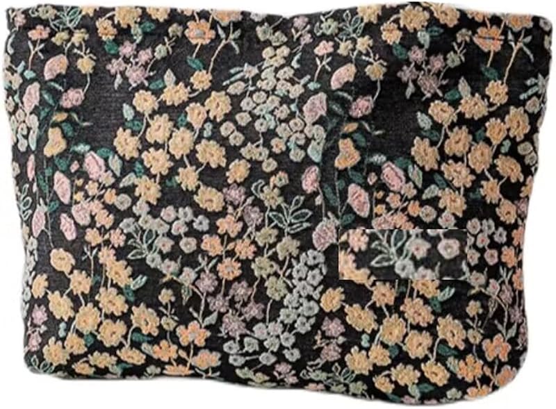 Necessaire de maquiagem floral SxoSyo com zíper, preta