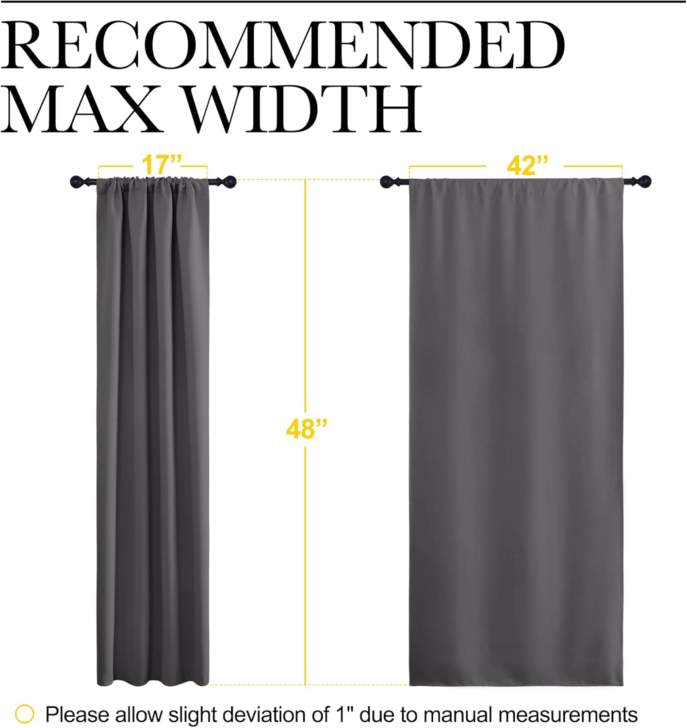 NICETOWN Grey Window Curtains for Bedroom - Home Decoration Thermal Insulated Rod Pocket Blackout Blinds & Drapes for Small Windows (Gray, 2 Panels, W42 x L48 -Inch)