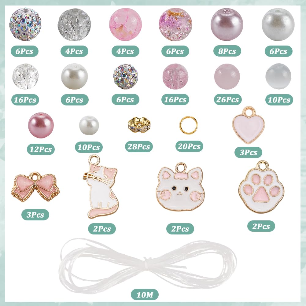 Kit DIY Bracelets Animaux Chat - 6 Bracelets Possibles - 196 Pièces : Breloques, Perles Verre, Fil élastique