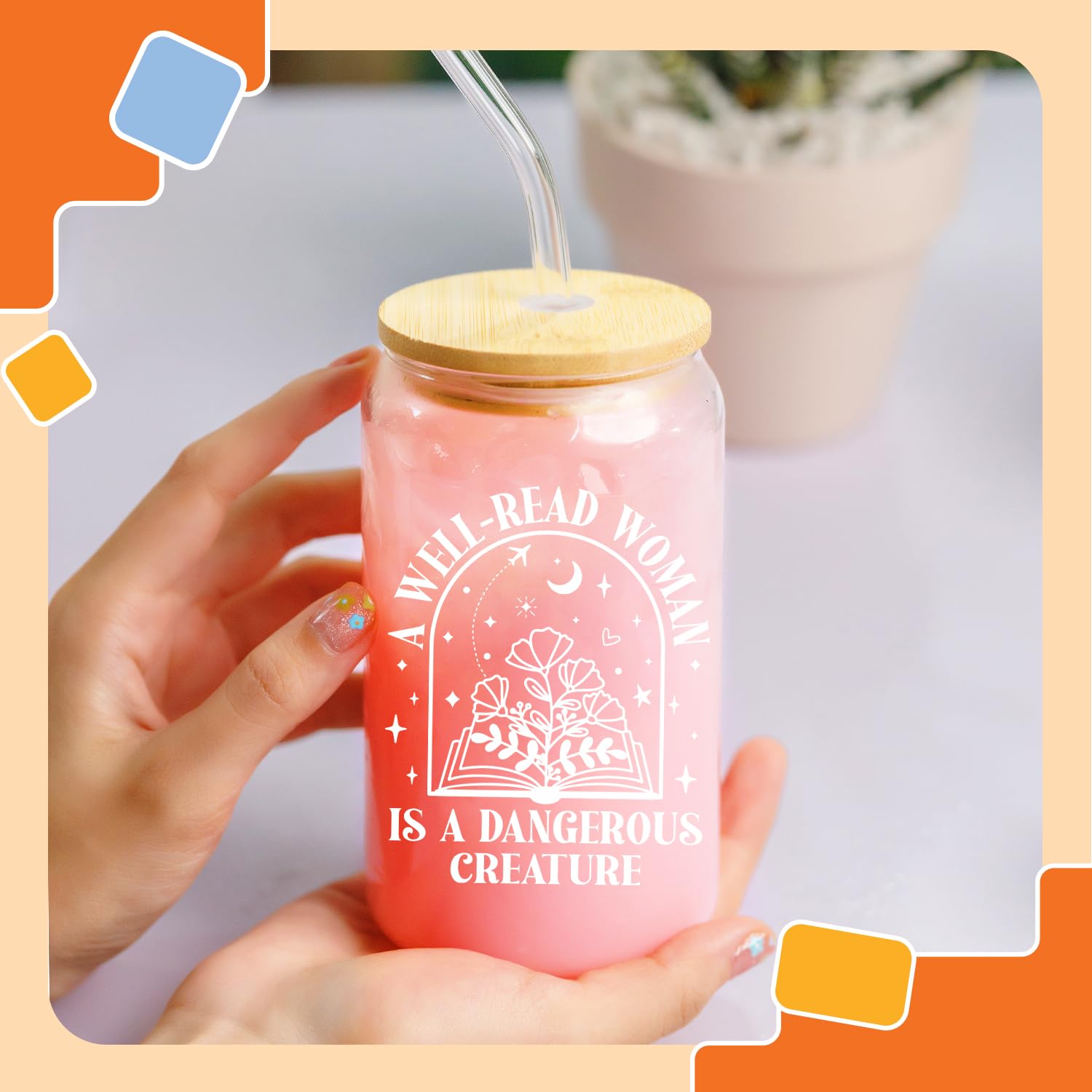 NewEleven Gifts For Book Lovers - Gift For Women - Book Themed Gifts for Readers, Librarians, Bookaholics - Birthday Present For Women, Her, Best Friend – 16 Oz Coffee Glass: Well read women CF