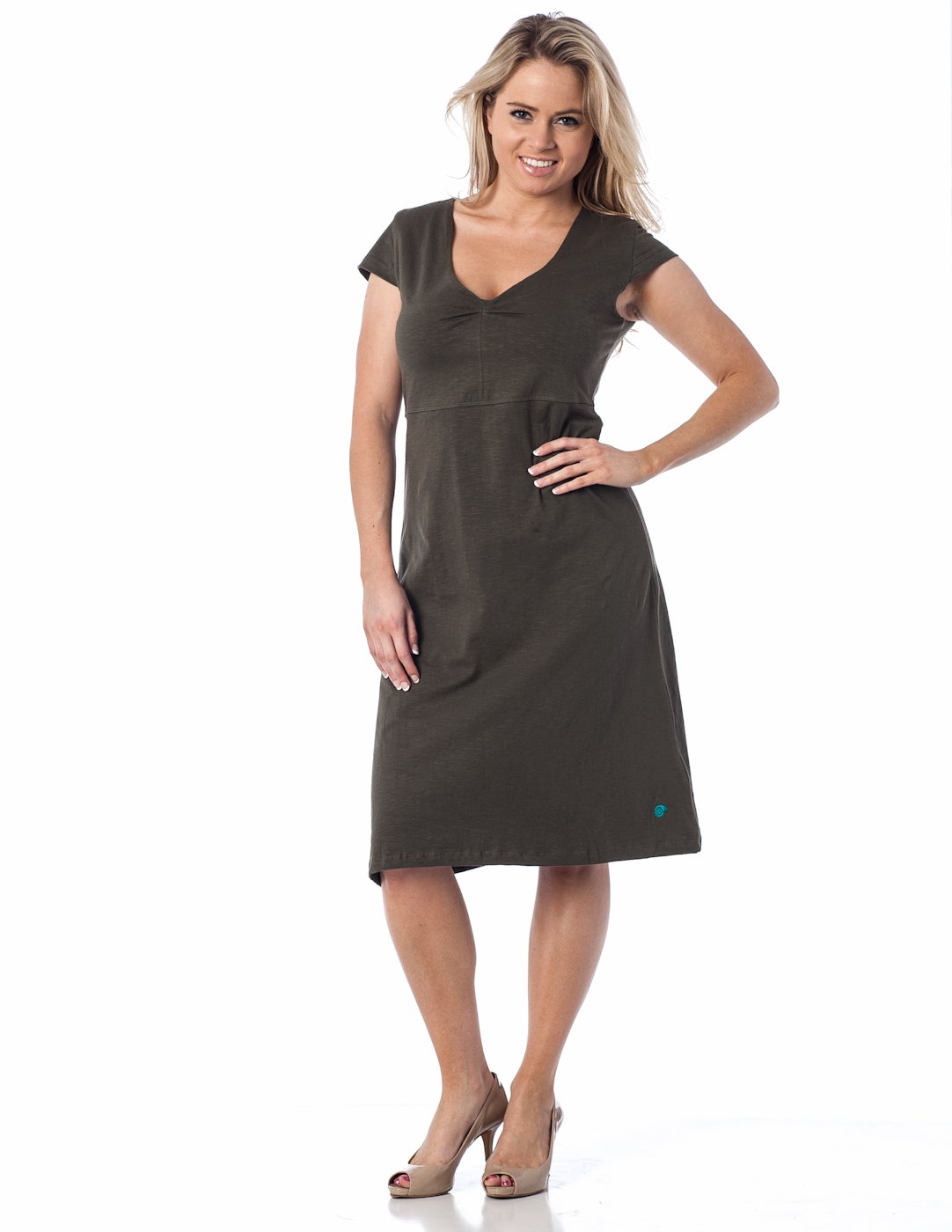 Alki'i V-Neck Double Fabric Bodice with A-line Drape Silvia Dress