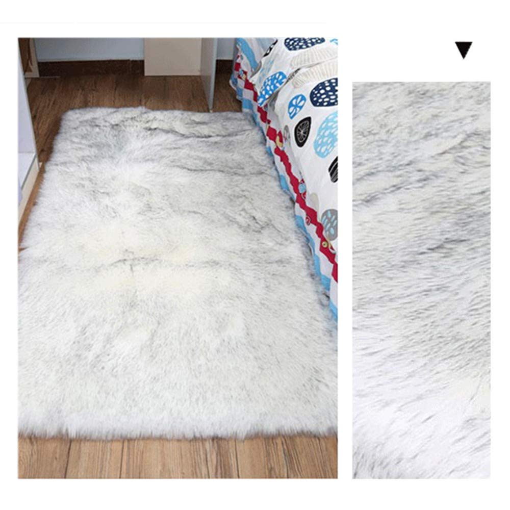Faux Peau de Mouton en Laine Tapis,Cozy Sensation comme véritable Laine Tapis,Man-Made Laine Tapis de Coussin,Carpette Moelleuse pour Chambre à Coucher Salon Crèche(Mode Gris Blanc