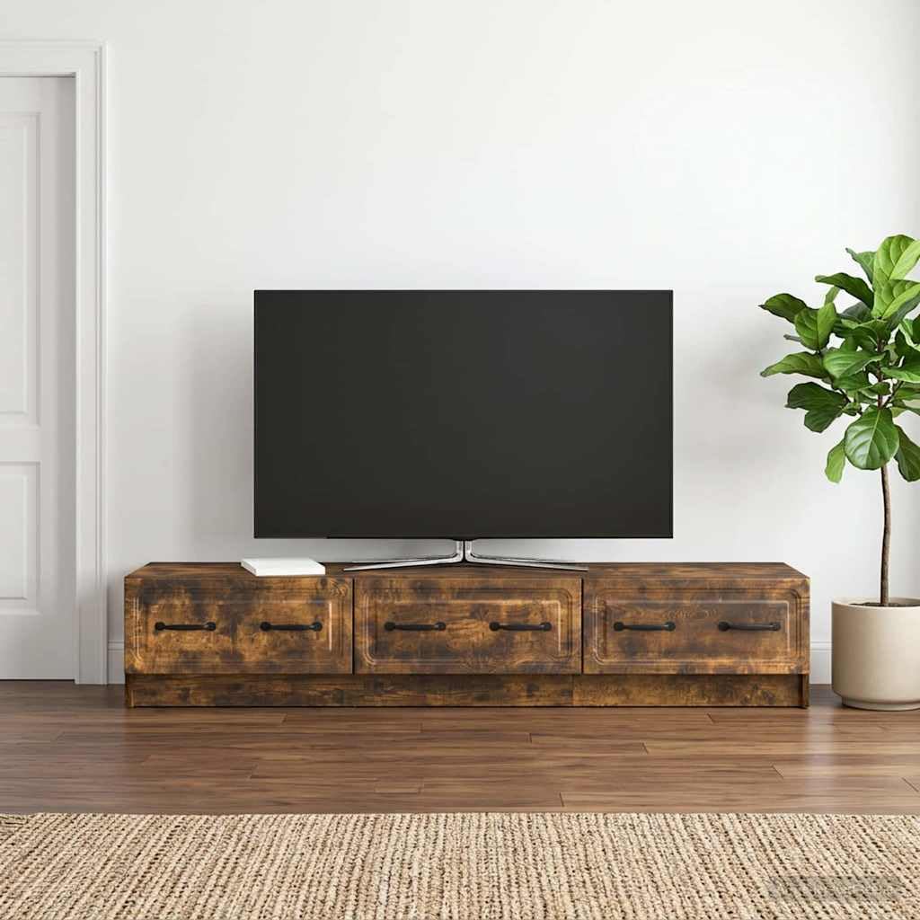 Mobile TV basso in rovere affumicato, 147 x 34,5 x 27 cm, con vano portaoggetti, cassetto per soggiorno, multimediale, home theater e gaming