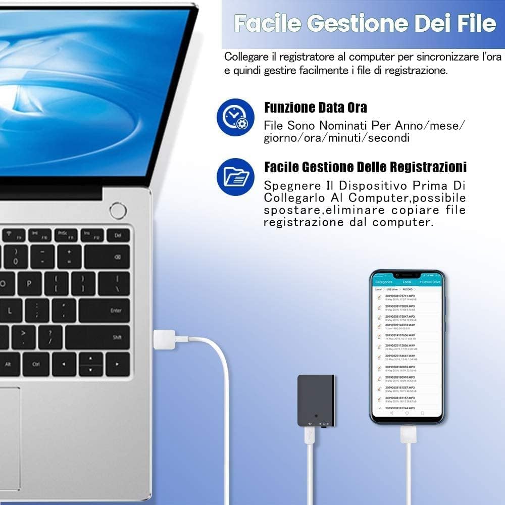 16GB Registratore Vocale, Capacità di Registrazione di 192 Ore, Registratore Vocale Professionale con Attivazione Vocale e Funzione MP3, Mini Registratore per Lezioni, Riunioni, Interviste