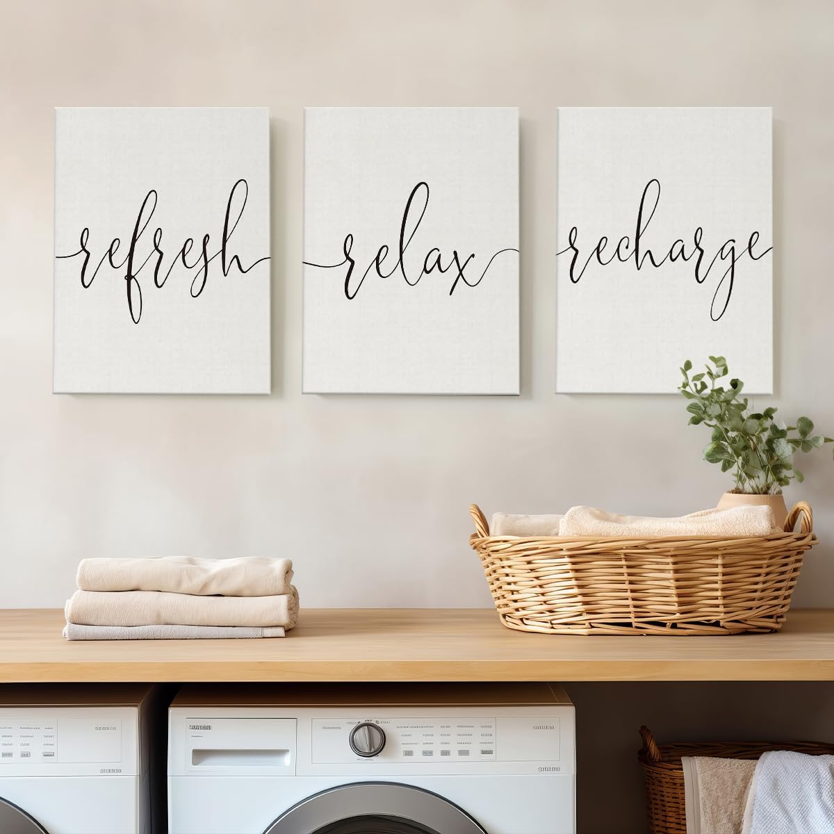 STHTTSW Bathroom Wall Decor, Spa Relaxing Wall Art Set of 3, Relax Refresh Refresh Signs Farmhouse Bathroom Canvas Prints, Minimalist Modern Frame Posters, 11x14 image 4