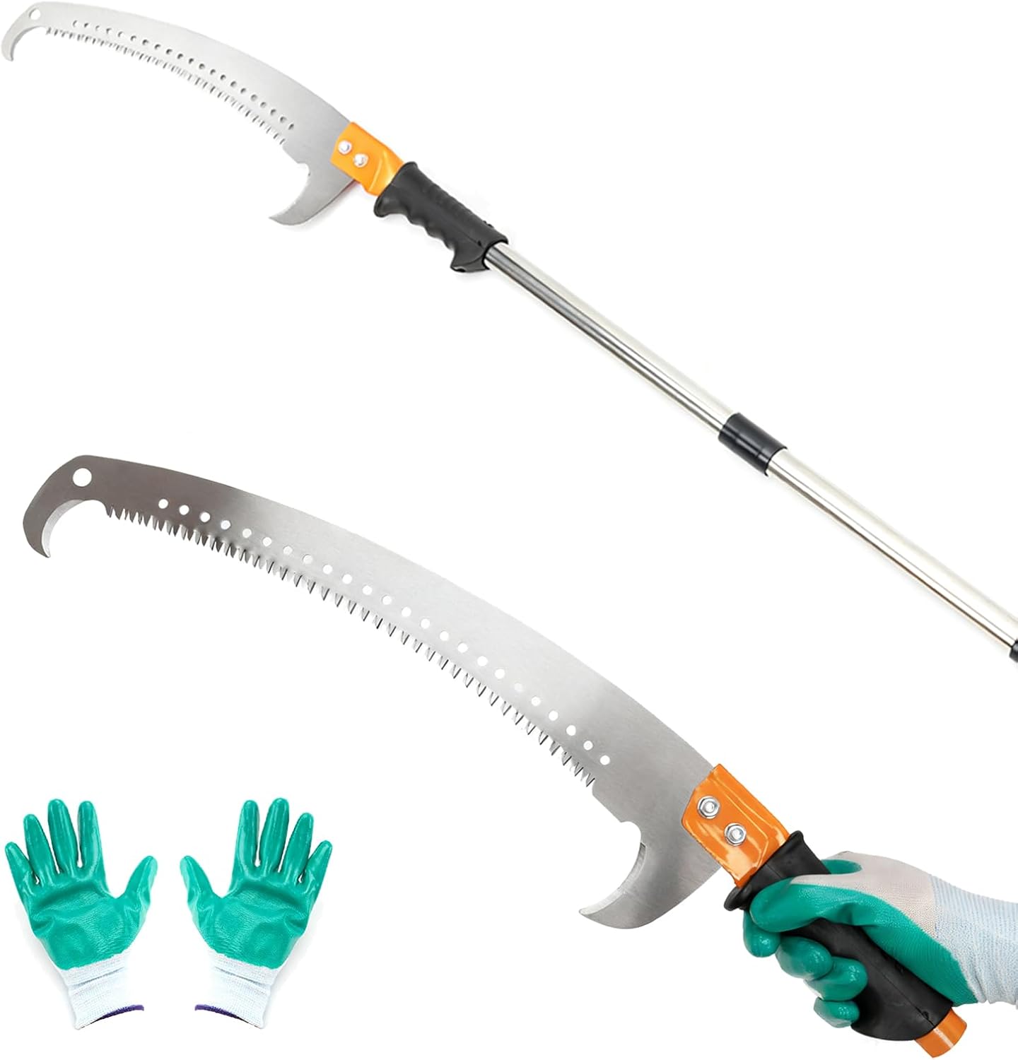 14 Ft Manual stainless steel Lightweight pole trimmer saw, Long Extension trimmer saw With blade-shaped tree pruning for Yard Garden and Patios Trees Branches Cutting