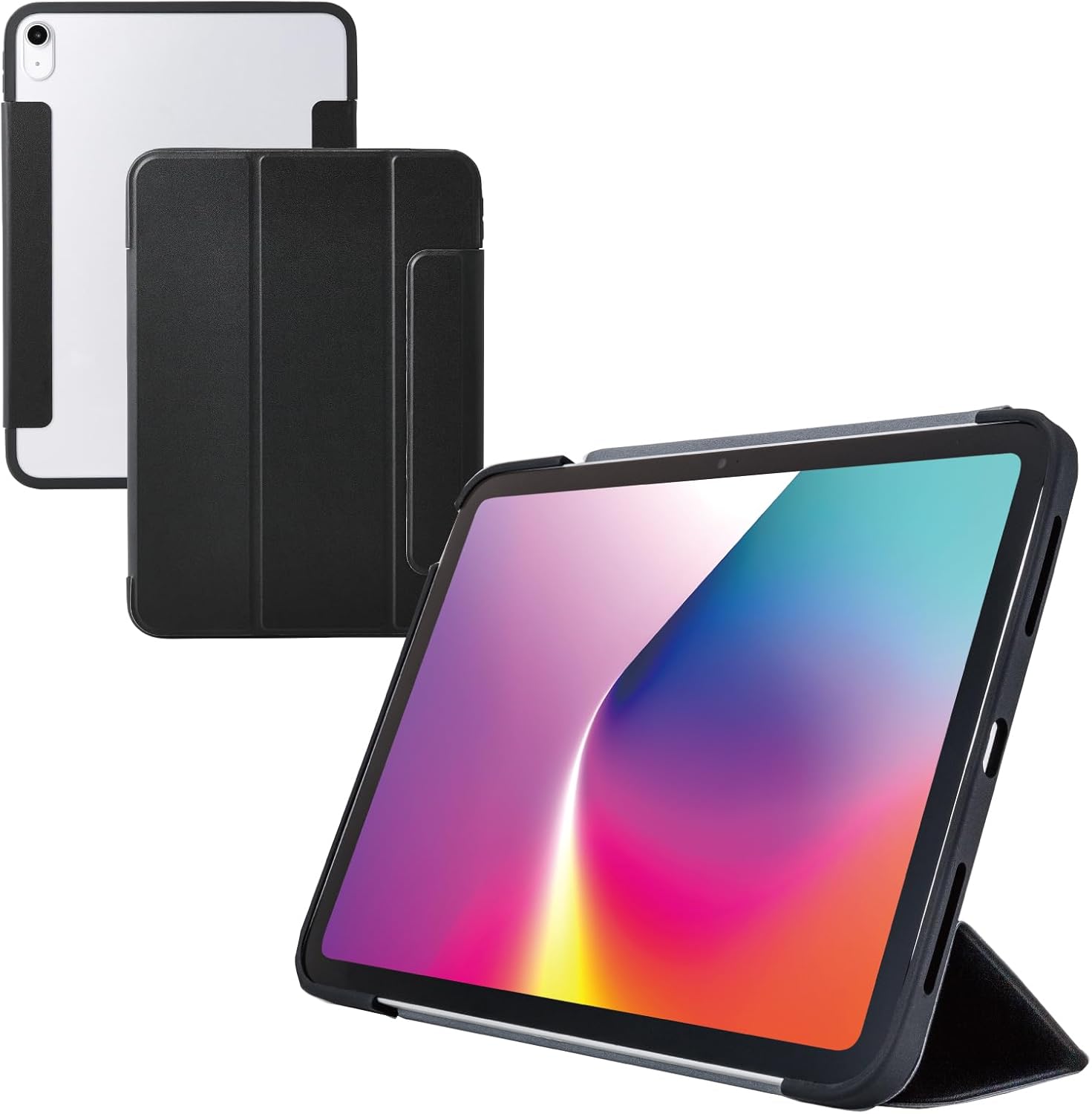 Elecom TB-A25RWVFCBK iPad A16 11 Inch 2025 10.9 Inch 10th Gen 2022 Case Dual Angle Stand Lightweight Auto Sleep/Wake Soft Leather Back Clear Frame Color Black