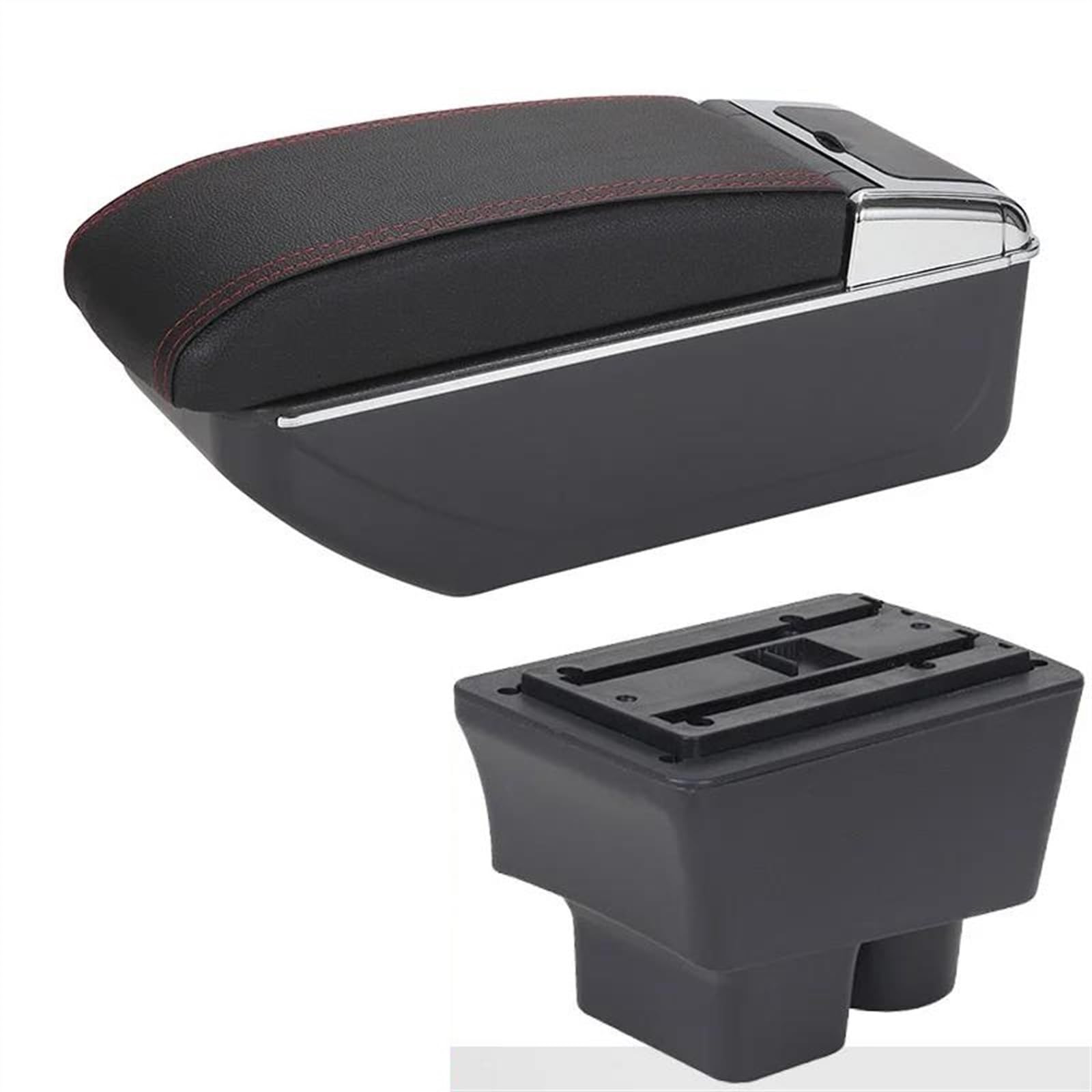 NOHEEU Car Armrest Special Storage Box Modification Parts For Fabia II 2 2008 2009 2010 2011 2012 2013 2014(D1 Black red No USB)