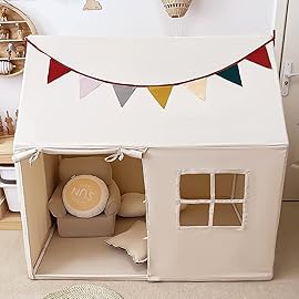 Kids Tent Indoor Playhouse, Kids Play Tent Large Kid Playhouse Toys Toddler Tent Play House with Pennant Banners, Kid Toys for Boy Girl Birthday, Christmas House Gift