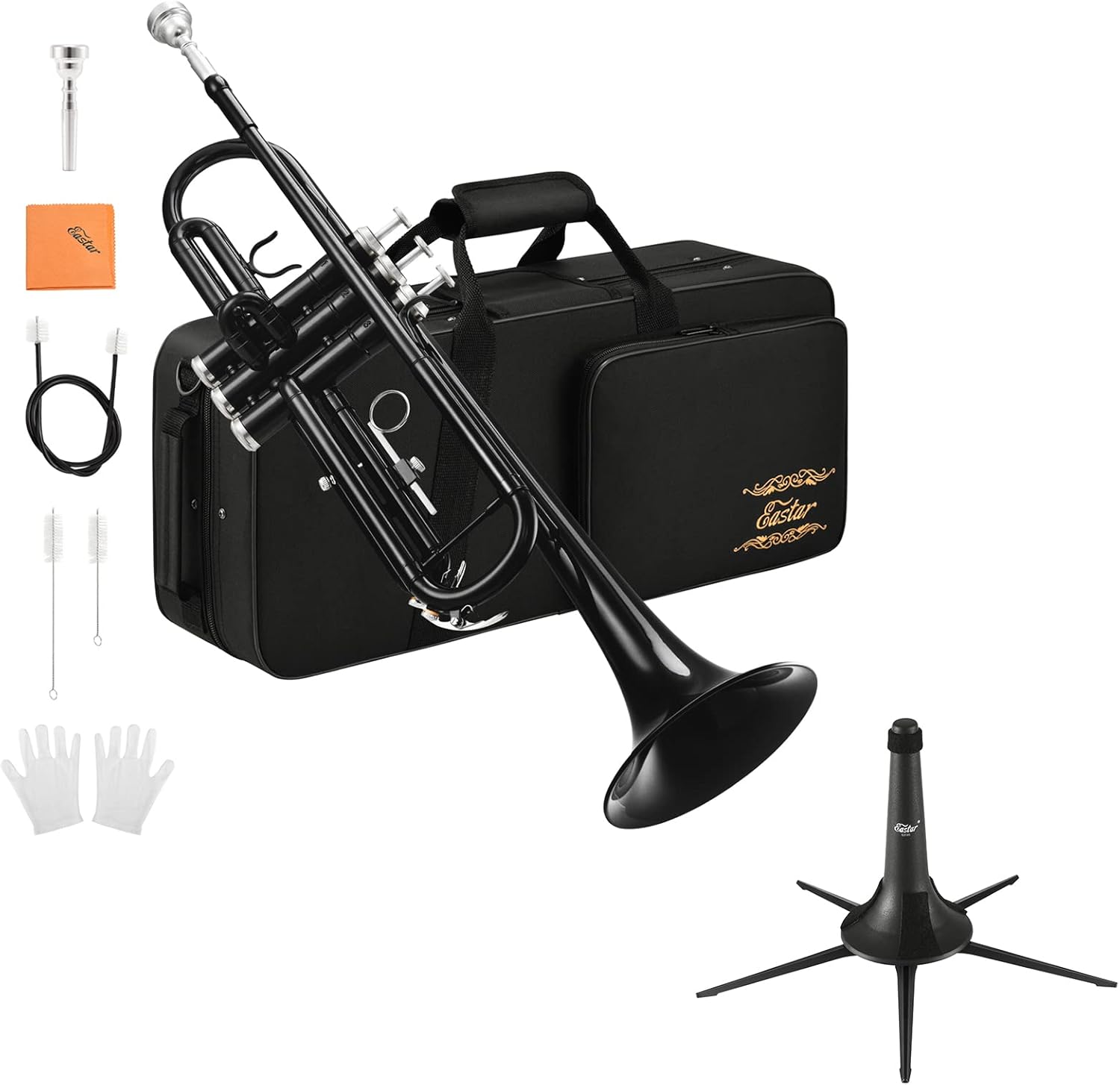 Eastar Bb Standard Trumpet Set for Beginner, Brass Student Trumpet Instrument Set Bundle with Stand : Musical Instruments