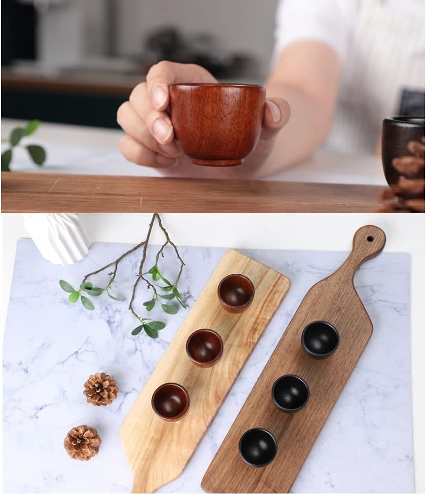 Korean Traditional Handmade Lacquered Wood, Soju Tea Cup 2 Pcs Gift Box Set, Solid Wooden Shot for Soju, Sake, Liquor and Tea (Premium Jar Cup)