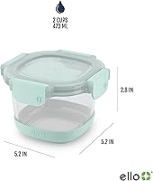 Vista 4 de Ello Duraglass Refresh - Juego de 4 recipientes de vidrio reutilizables de 2 tazas con tapas a prueba de fugas y mangas protectoras de silicona