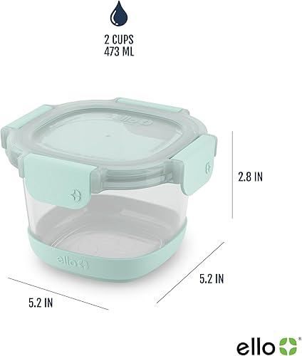 Miniatura 4 de Ello Duraglass Refresh - Paquete de 4 recipientes de vidrio reutilizables de 2 tazas con tapas a prueba de fugas y fundas protectoras de silicona,