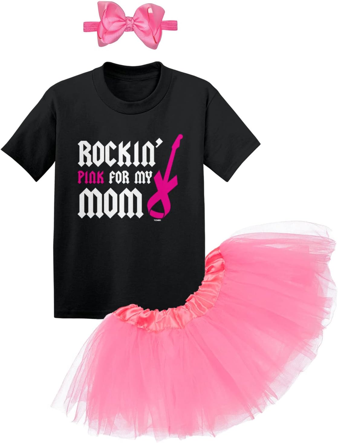 Tcombo Rockin' Pink For My Mom - Breast Cancer Awareness Baby Bodysuit + Tutu Skirt + Bow Headband Set