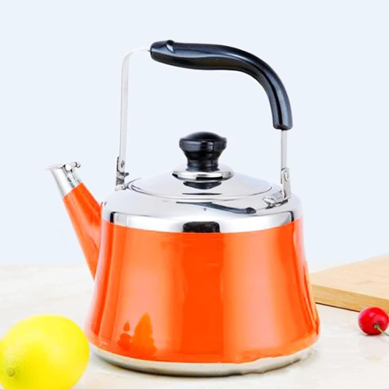 Tea Kettle Stovetop, Whistling Teapot 304 Food Grade Stainless Steel Tea Pot with Ergonomic Folding Handle Suitable for All Heat Sources(Orange, 4L)