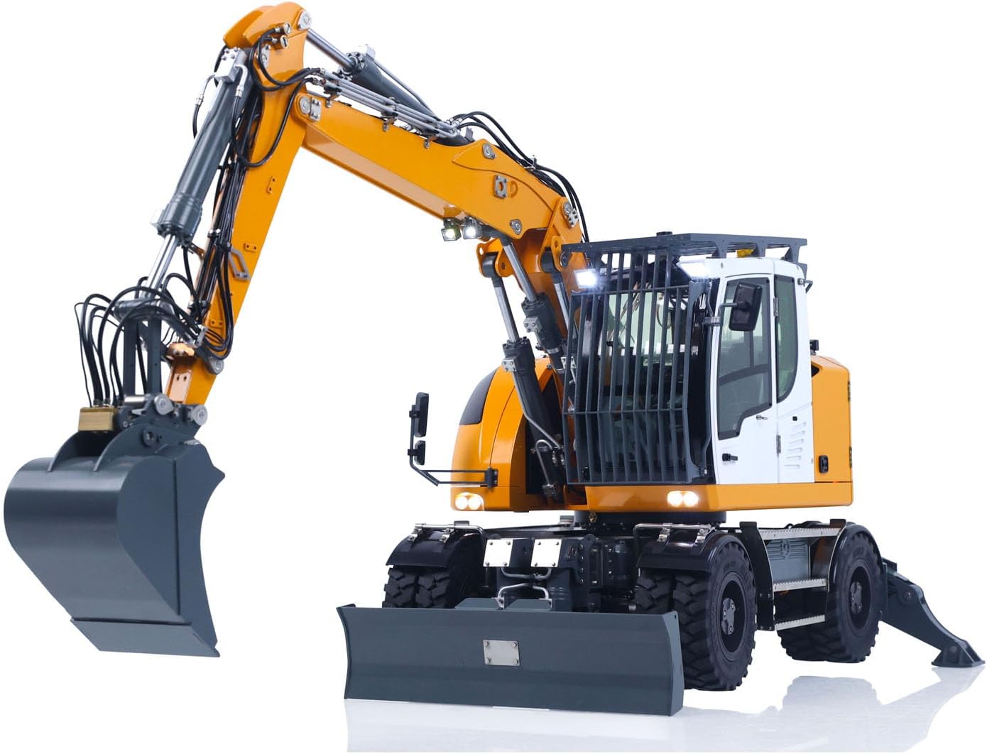 Lr914 Pro Max Metal 4Wd 1/14 RC Hydraulic Wheeled Excavator 11-Ways Valve RTR Radio Controlled Digger Pl18Ev Lite Battery Light Hobby Grade Model for Ages 14+
