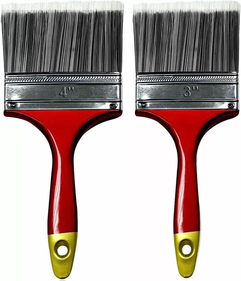 JKG 2 Pack Paint Brush Set - 1 x 3 & 1 x 4 Brushes For Painting Walls Sheds and Staining Fences | Big & Small Wooden Handle Masonry Brushes Varnish Paste | Wood Decking Emulsion & Gloss Paint