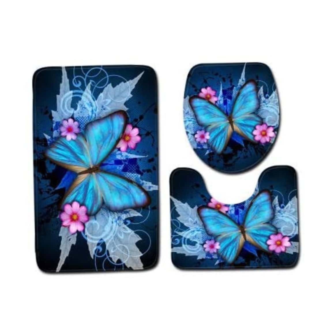 Nukinp Butterfly Bath Mats Bath Mat Sets Bathroom Carpet Toilet Floor Door Mat Rug 3PCS