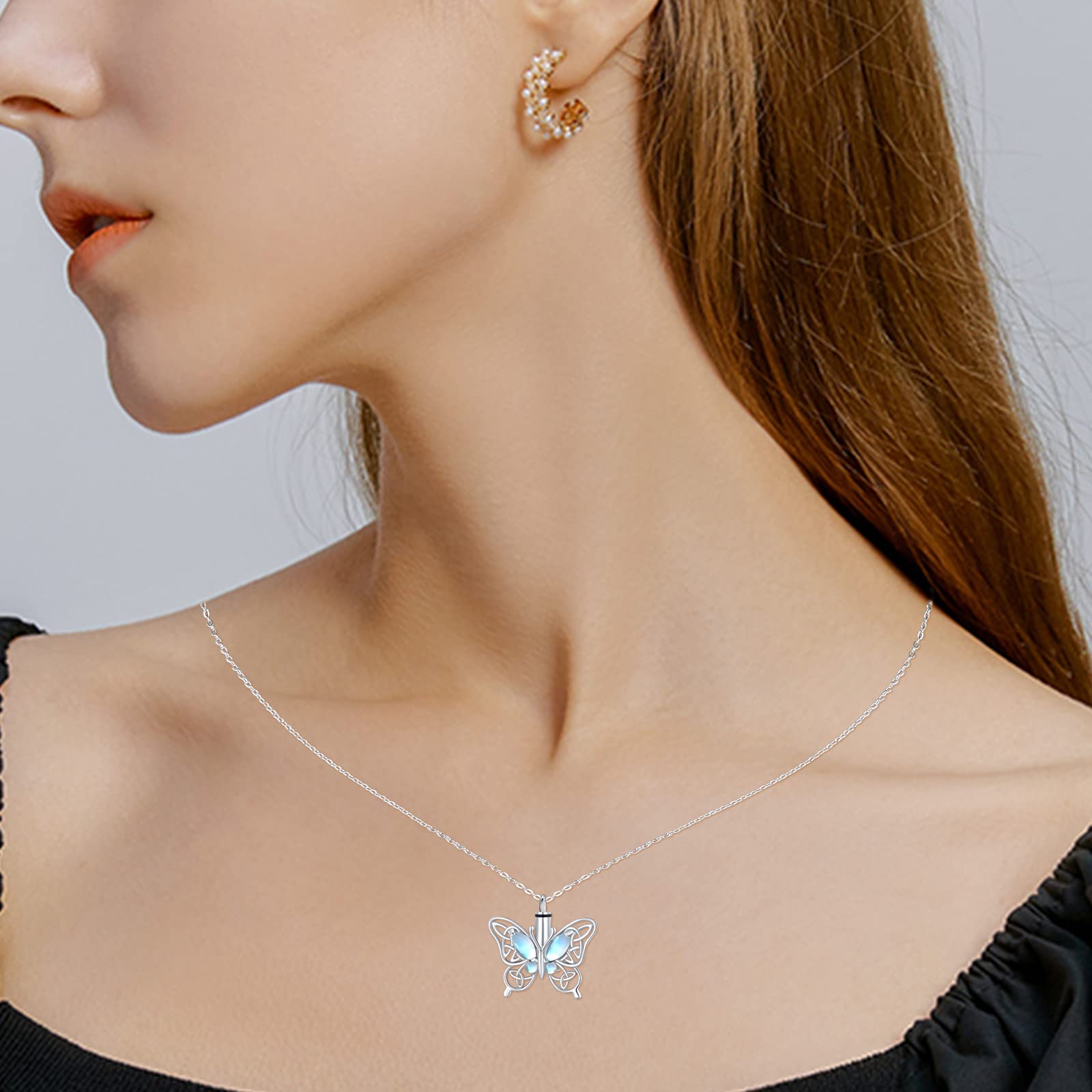 CHENGHONG Collana con urna a farfalla per ceneri da donna in argento Sterling 925 con nodo celtico irlandese collana gioielli per cremazione per ceneri per ricordo umano gioielli commemorativi regali