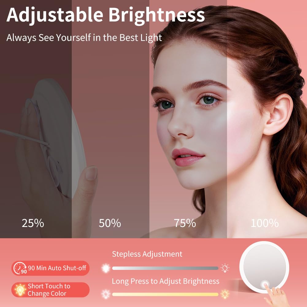 Specchio Ingranditore 10X con Luci, Luminosità Regolabile, Specchio per il Trucco da Parete, Ricaricabile Portatile Specchio, Adatto per Camere da Letto e Bagni