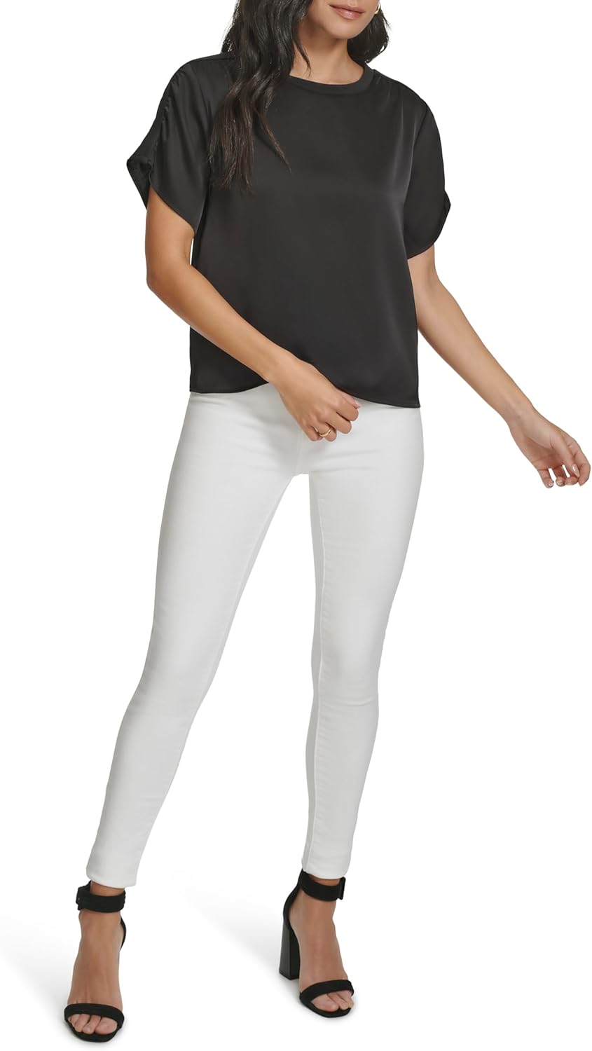 Calvin Klein Womens Short Sleeve Ruched Blouse