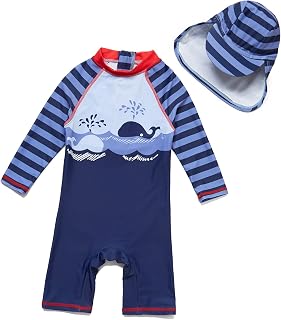 Baby Boys Swimsuit Toddler Sunsuit UPF 50+ Sun Protection One Piece Beach Rashguard with Hat