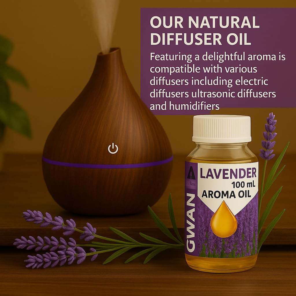 Gwan Lavender Aroma Oil for Home Fragrance | Best for Aromatherapy | Helps in meditation | Used in Diffusers, Candles, Air Fresheners, Soaps, Humidifier, Diffuser | Essential Oil 100 ml,