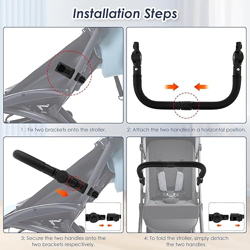 Miniatura 3 de Barra de parachoques universal en ángulo ajustable para cochecito, mango multifuncional para cochecito, barra transversal extraíble para cochecito