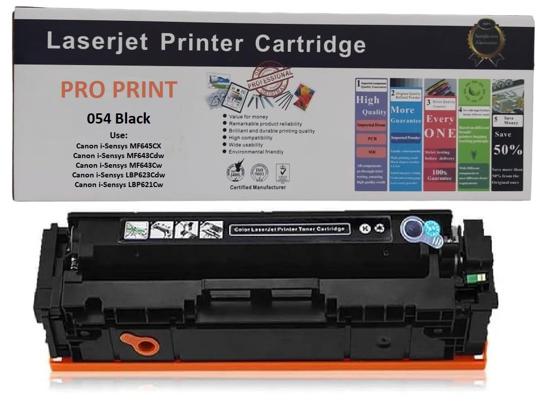 Pro Print054 Black With Update Chip Toner Cartridge Is Compatible with Canon i-Sensys MF645Cx, MF643Cdw, MF641Cw, LBP623Cdw, LBP621Cw (054 Black)