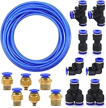 KtbeYTi Tuyau Pneumatique PU 10 m, 6mm OD x 4mm ID, Kit D'air en Polyuréthane Avec 14 Connecteurs (Forme Y/T/L/I), Bleu