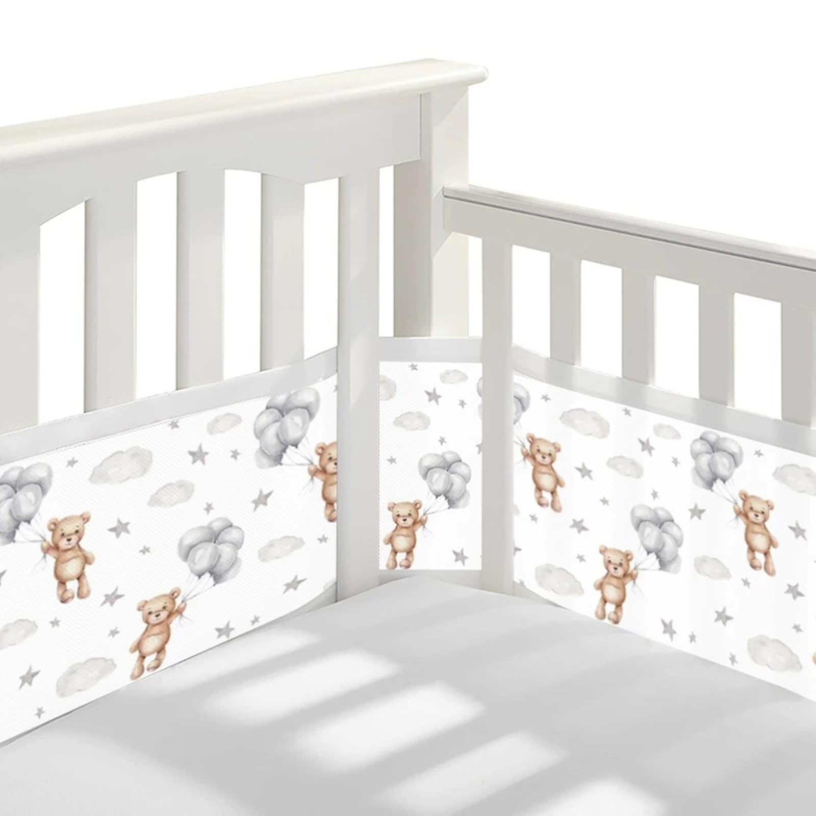 XIAOGUDONG Breathable Mesh Baby Crib Rail Pad – Thickened Safety Pad with Woven Edges, 3mm Mesh Airflow Technology, 100% Polyester Fibre, Easy to Install (340x30 Cm + 160x30 Cm),i
