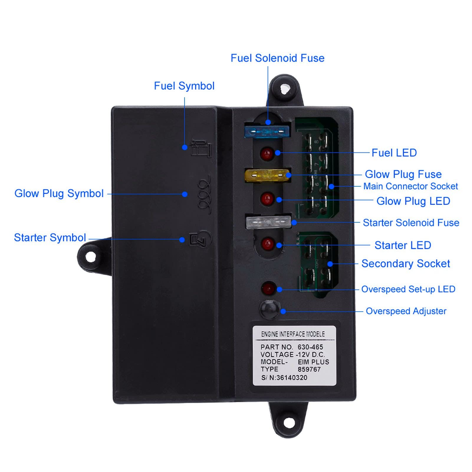 Tablero de control de velocidad PolyGen 12V EIM PLUS 859767, módulo de interfaz del motor con relés de conmutación para solenoides de , bujías incandescentes y motores de arranque