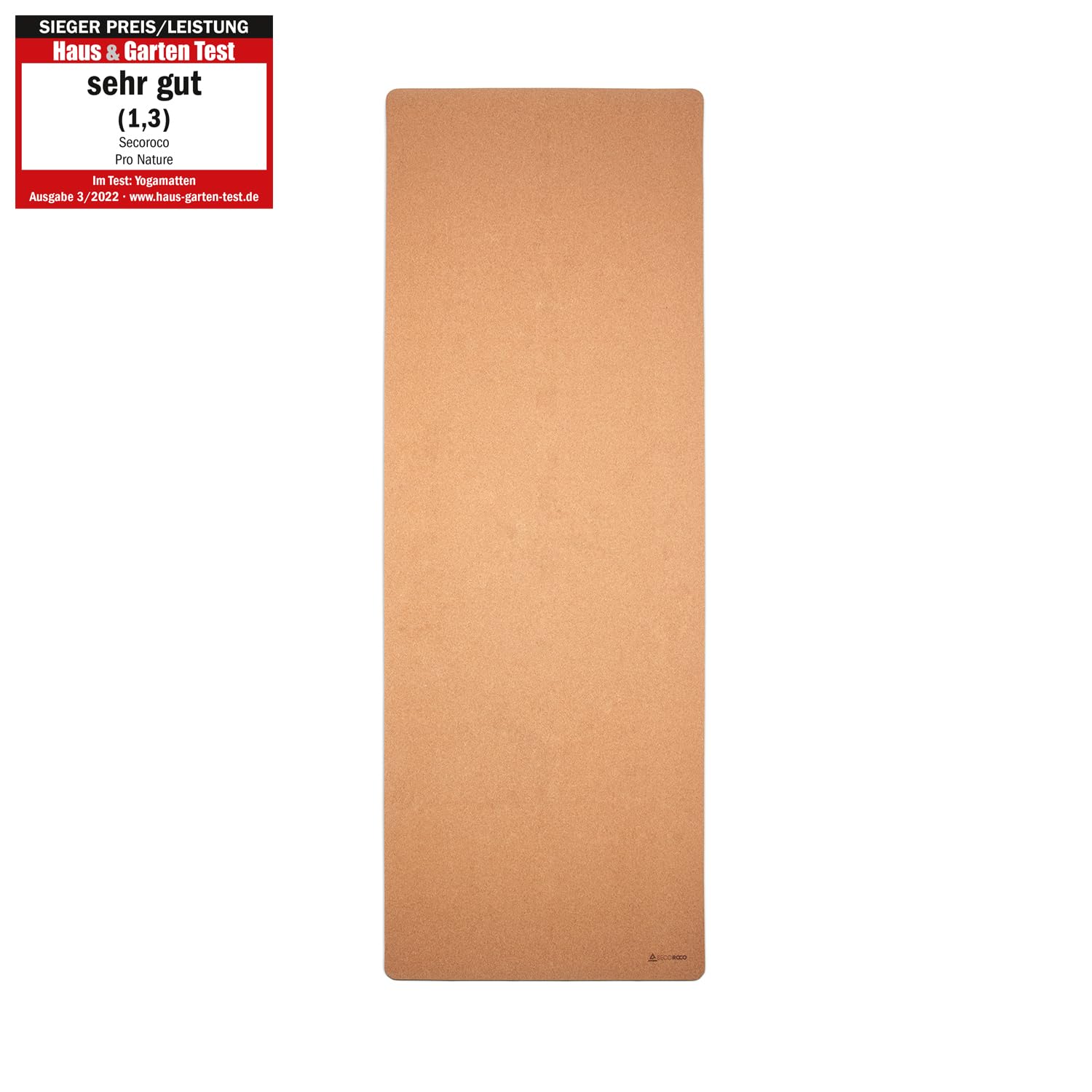 Tapis de yoga Pro en liège - Vainqueur du test - Très grand format - 200 x 66 cm - Testé avec très bien - Avec sangle de transport et sac de yoga
