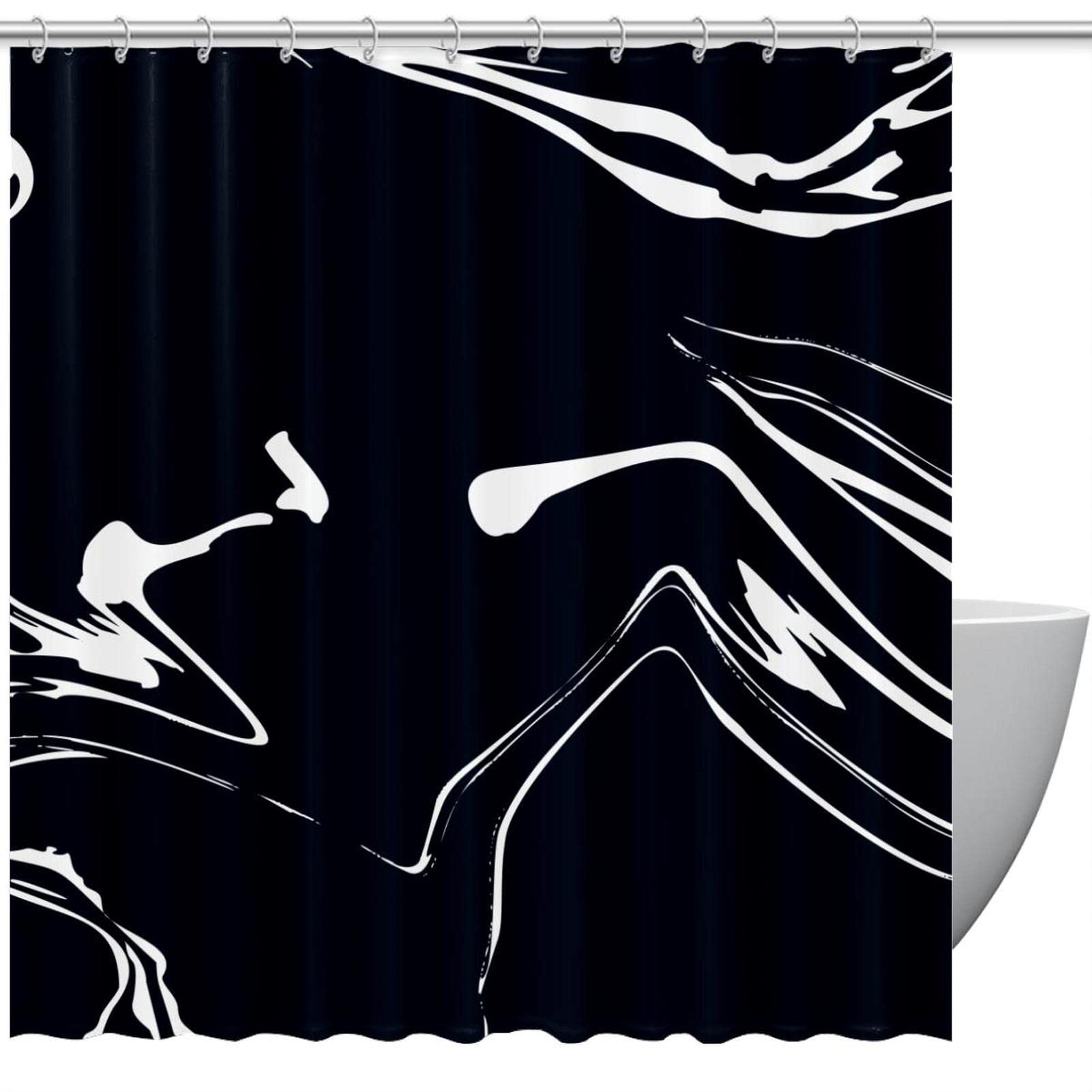 Rideau de douche marbre noir haut de gamme, textile sain sans odeur