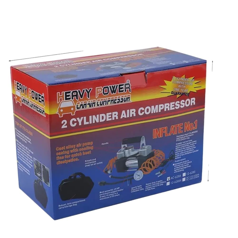 Compressore d'aria per auto 12V con doppio cilindro in acciaio inossidabile, motore da 300 W, pressione massima 150 PSI, tasso di gonfiaggio 60 l/min per pneumatici per auto e veicoli a 12 V