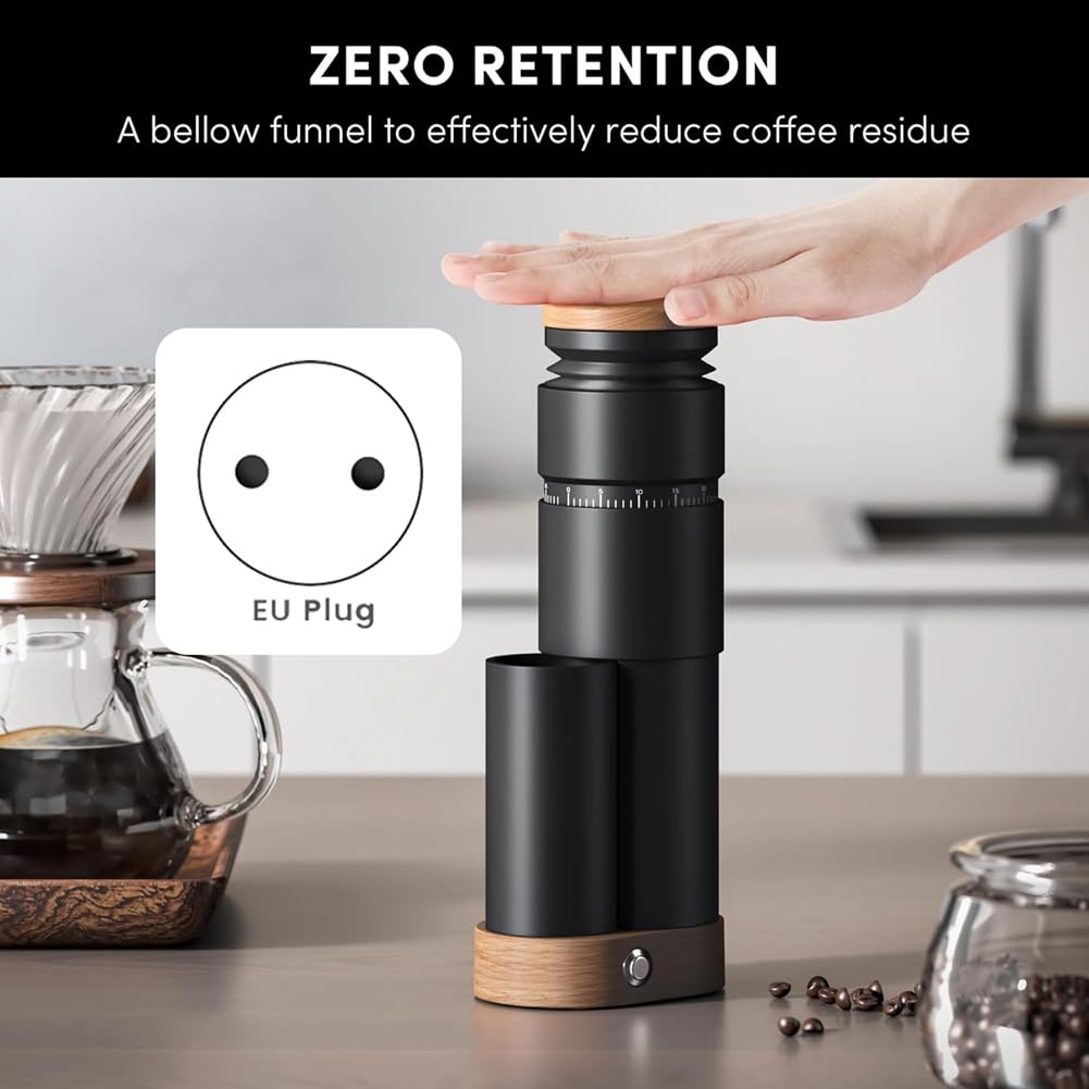Molinillo de Café con Muelas Cónicas, Molinillo Eléctrico Portátil, Molinillo de Espresso con Ajustes de Molienda Continuos.