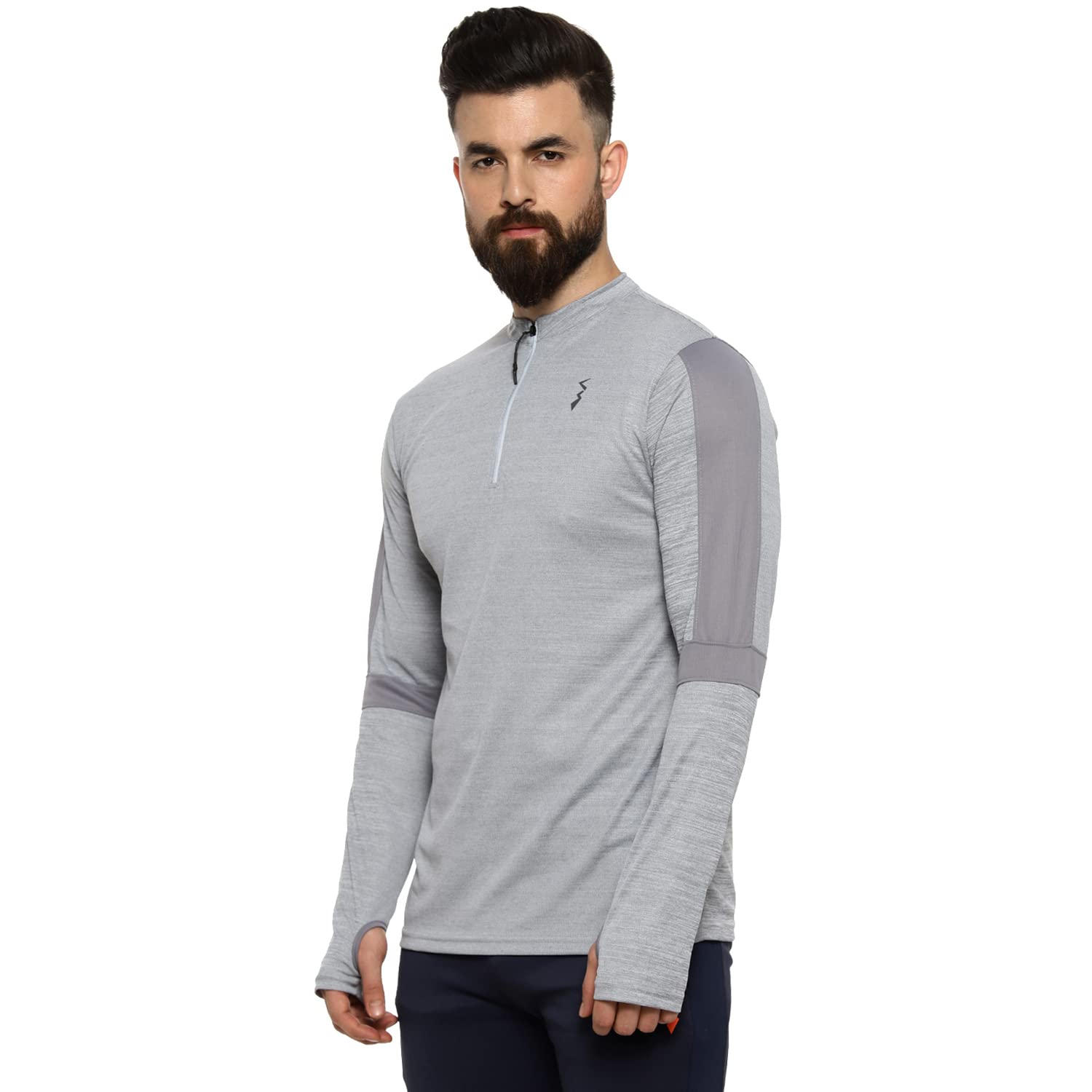 Campus Sutra Basic Activewear - Camiseta de manga larga para hombre, corte normal, cuello alto, media cremallera, de poliéster, ajuste cómodo para uso diario