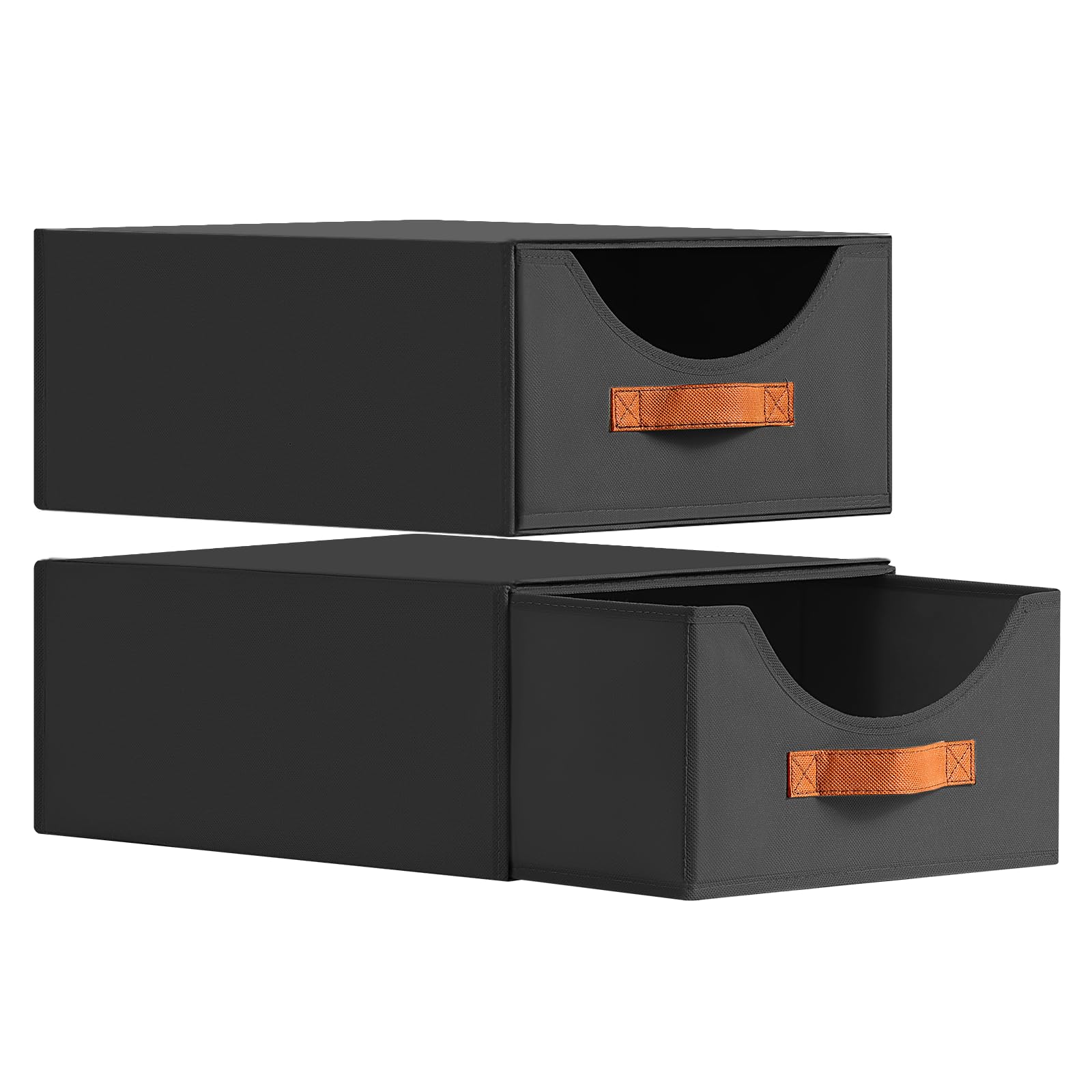 Homsorout Closet Organizers and Storage - Large Stackable Storage Bins with Drawer, Fabric Bins for Organization, Collapsible Drawer Organizer Clothes for Bedroom, Living Room, 2 Pack, Black