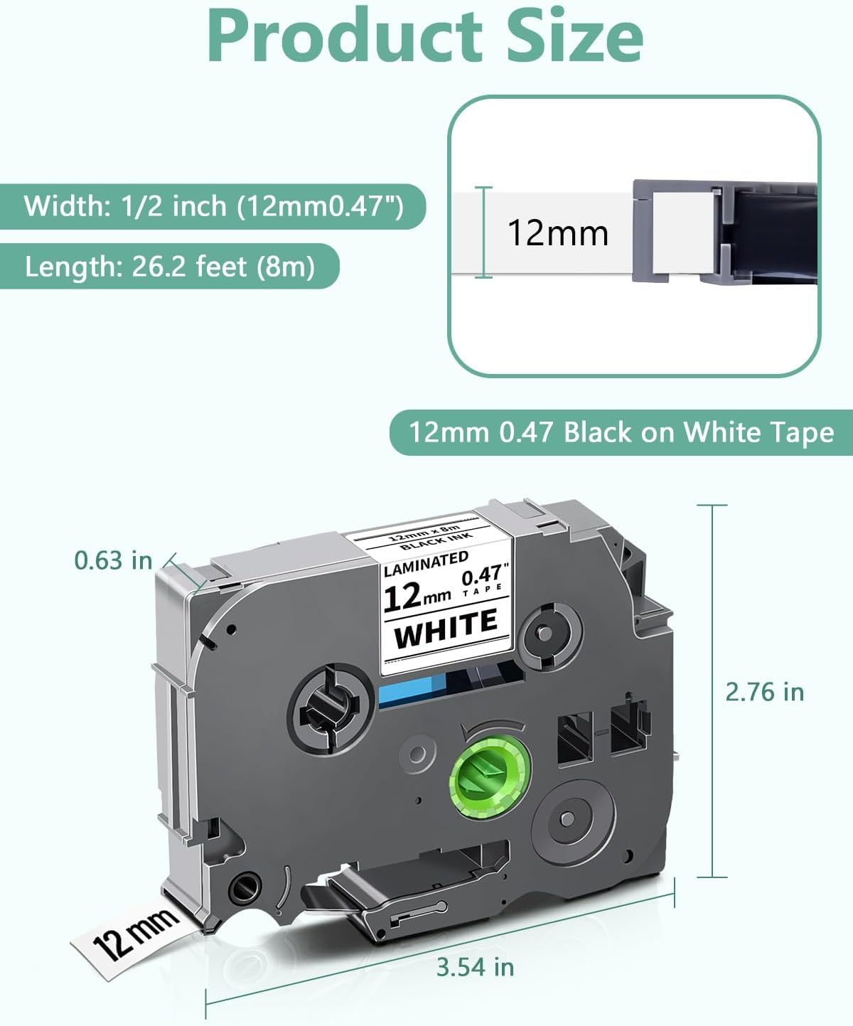 10-Pack TZe-231 Label Maker Tape Compatible for Brother TZe 12mm 0.47 Inch Laminated White Tz-231 Label Refill Work with Ptouch PT-D220 200 202 210 PTD600 PTD400 PTH100 PTH110 PT1280 Label Maker