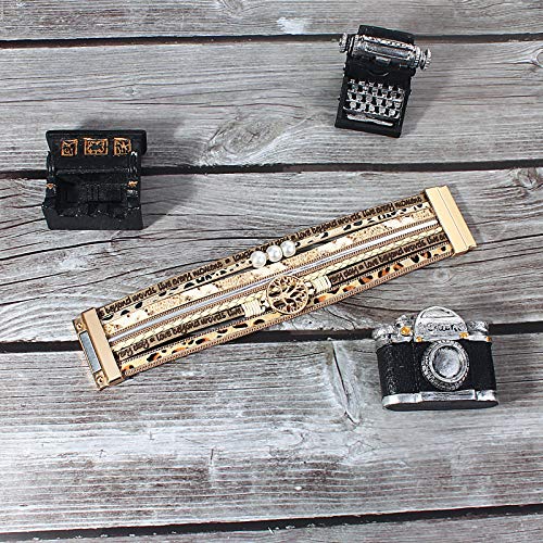 Fancy Shiny Tree Of Life Leather Wrap Bracelet Inspirational Cuff Bangles Boho Pearl Bracelets With Clasp Unique Jewelry Gifts For Women Teen Girls(Beige Cheetah) #TOP5