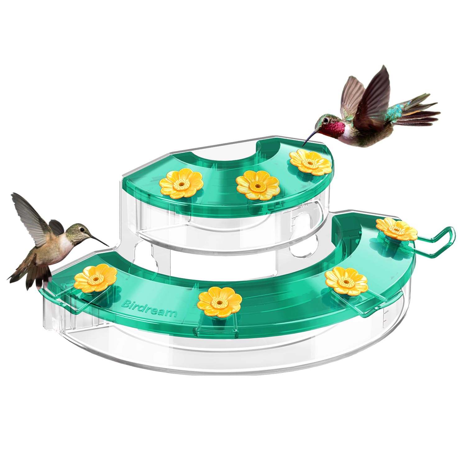 Birdream Comederos de colibríes de ventana para exteriores, con ventosas fuertes y 7 puertos de alimentación, fácil de usar y mantener, regalo para los amantes de los pájaros, comedero de plástico