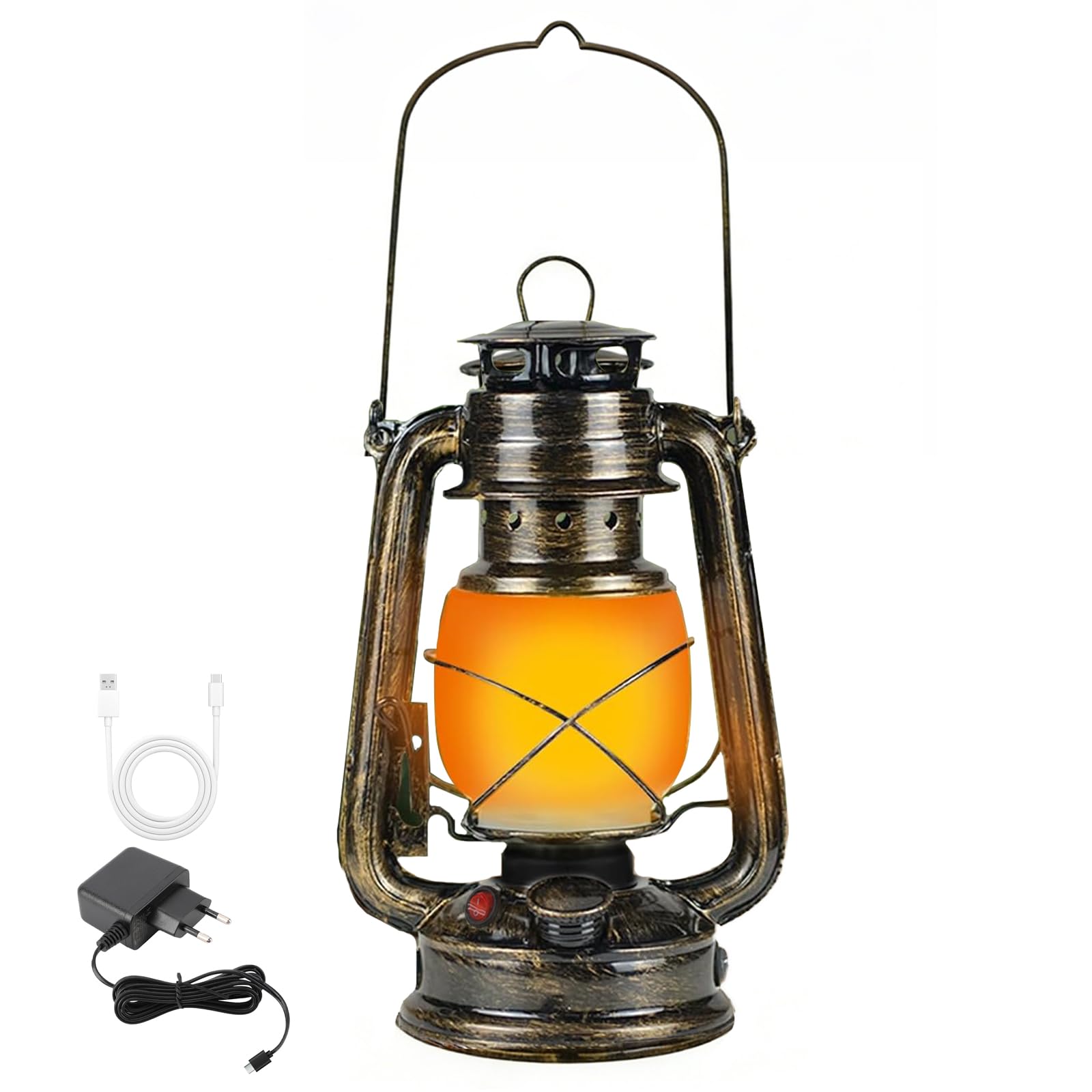 LED Lantern Outdoor Vintage LED Camping Lamp Hanging Rechargeable 1800 mAh Battery Storm Lantern Portable for Indoor and Outdoor Use, Flickering Flame, Warm White