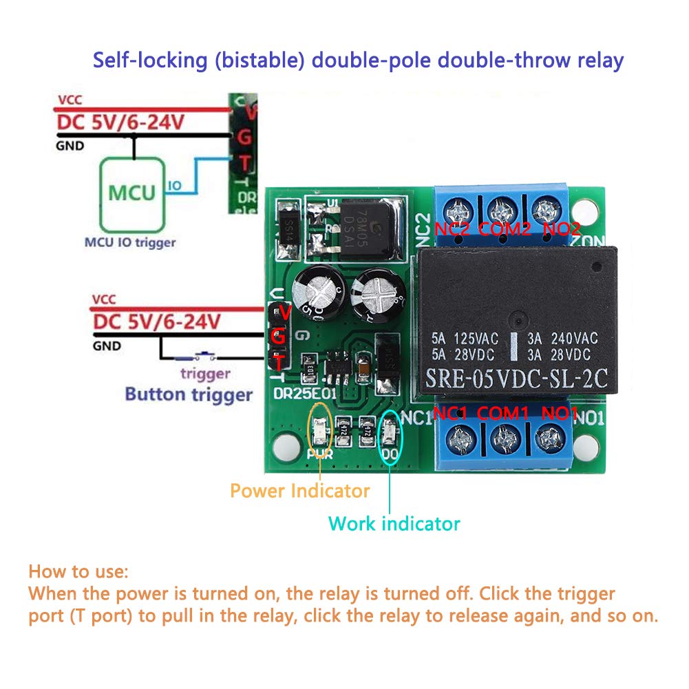 Placa del Módulo de Relé de Señal Placa de Relé Biestable de Doble Tiro Placa de Relé Biestable Voltaje de Entrada Versión de 24 V 12 V Opcional Para Accesorios de Computadoras Automotrices(Dc6-24V)
