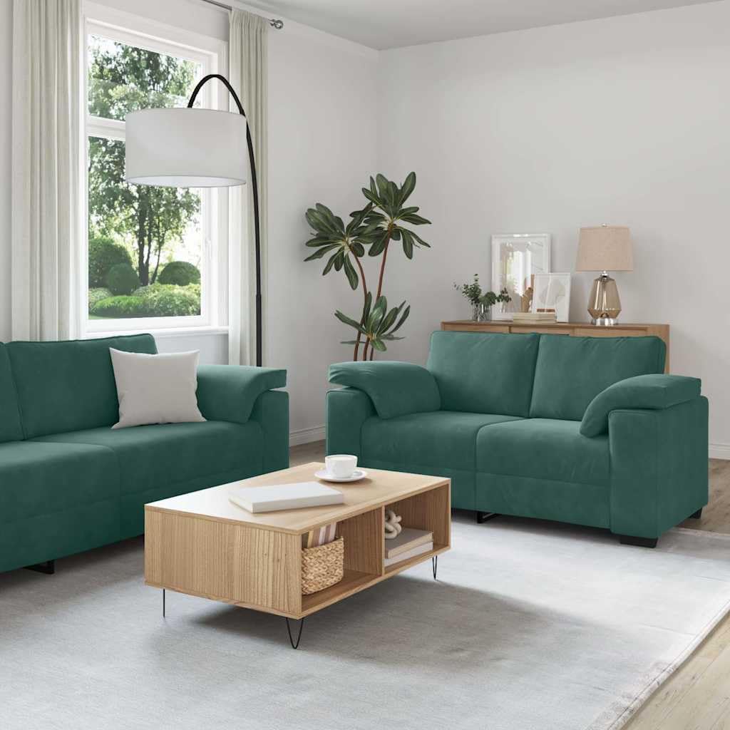 Juego de sofá de terciopelo verde oscuro de 2 + 3 plazas de 160/219 cm de ancho con suave funda de terciopelo y marco de madera y metal, muebles modernos para salas de estar, oficinas