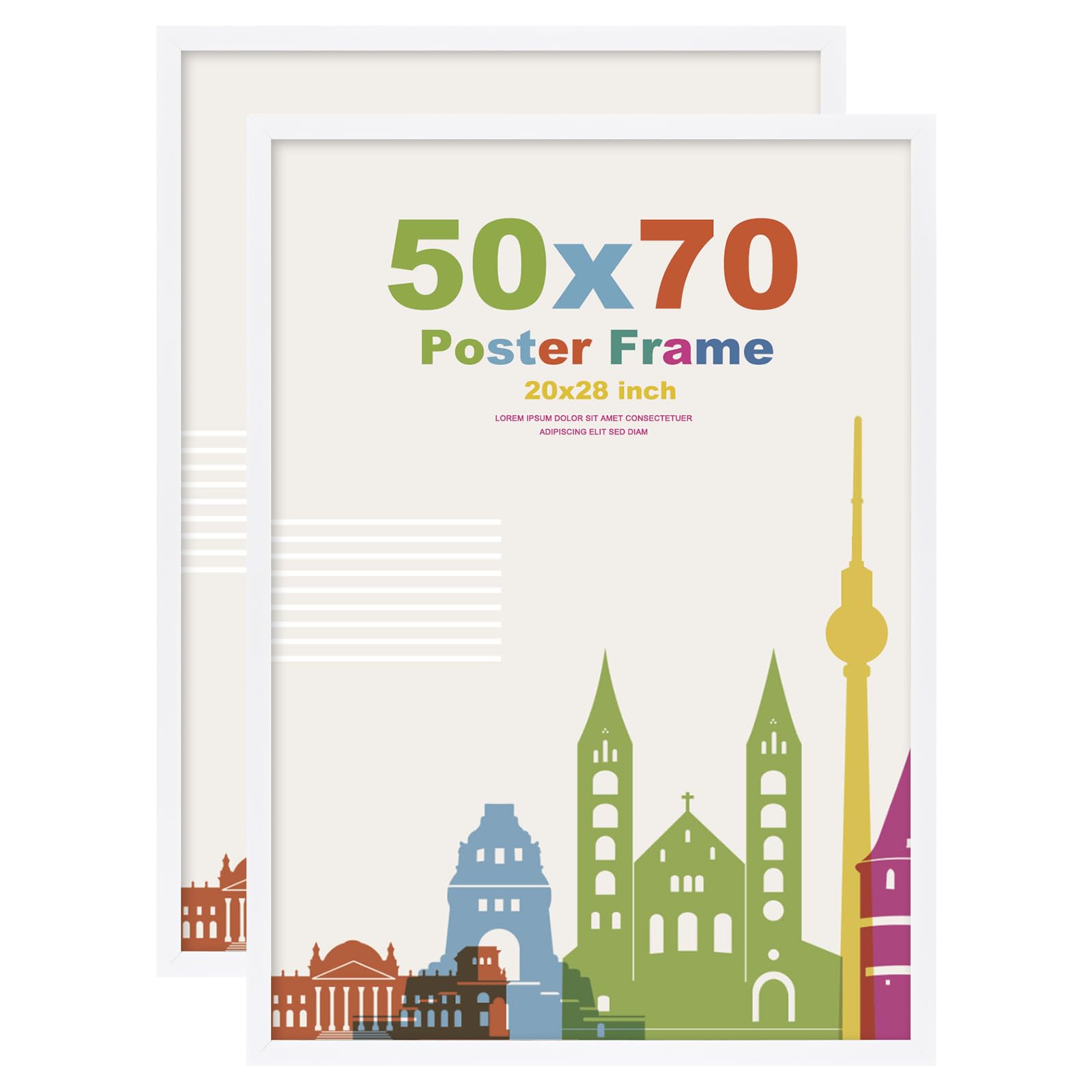 50x70 Picture Frames, Wooden 50x70cm Frames Featuring Clear Plexiglass for Wall Mounting, Perfect for Portrait, Home, Office,White,2 Pack