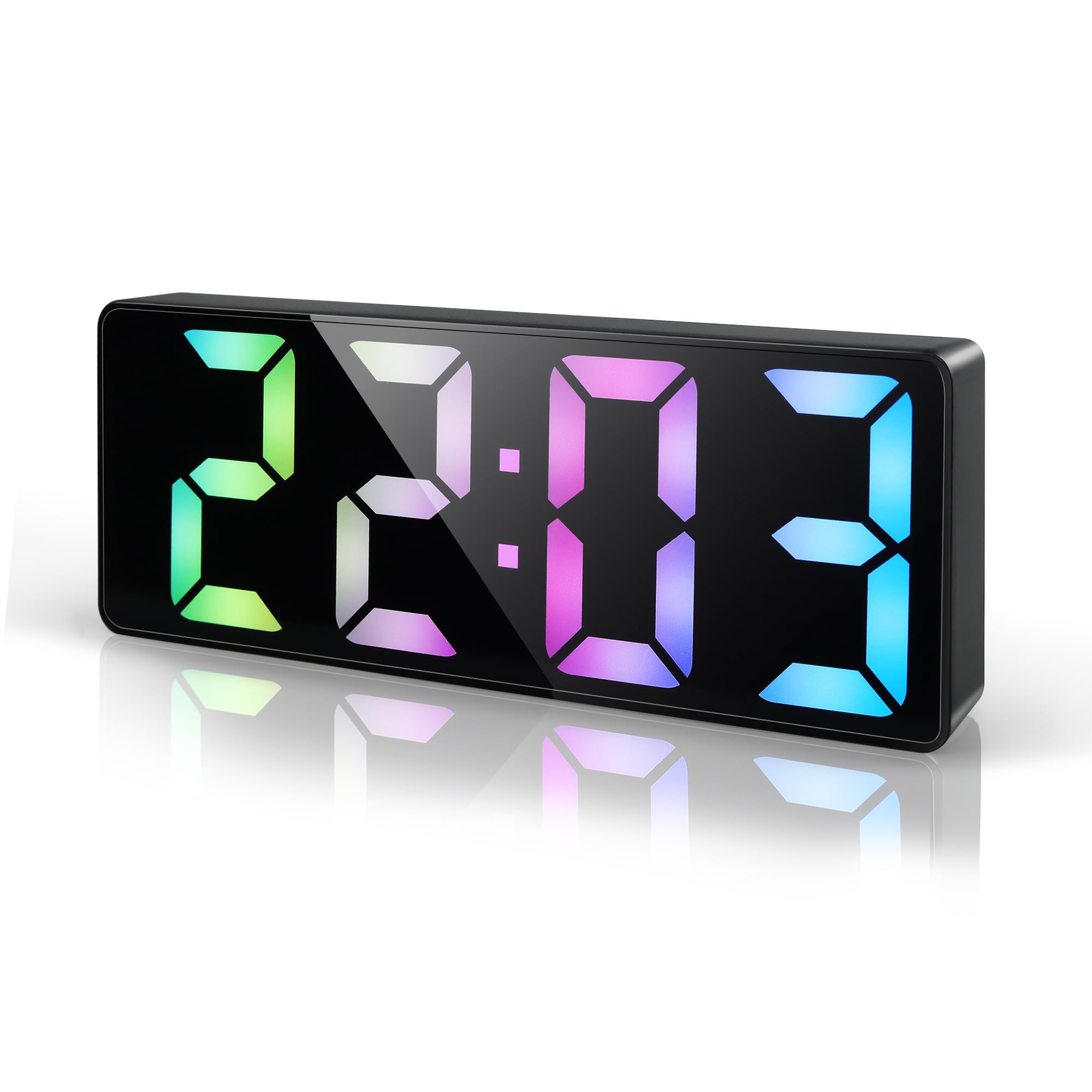 Lafocuse Reloj Despertador Digital, 6.7" LED Despertador Números Grande por USB/Batería con Temperatura, Fecha, Snooze, Brillo Ajustable, 12/24 Horas, Reloj Mesita de Noche Sobremesa, Multicolor
