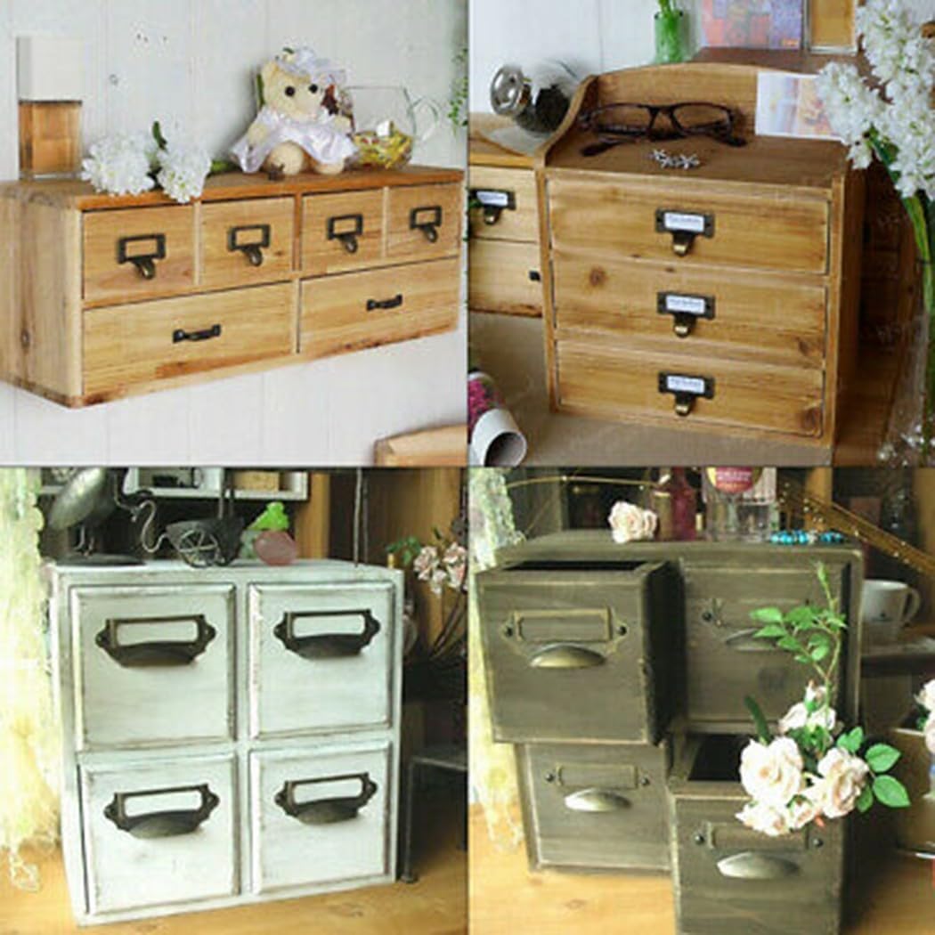 Antique Brass Drawer Pull Handle Set, 10 Pack Iron Cabinet Frame File Name Card Holder with 20 Screws, 70mm x 33mm Jewelry Box, File Case, Cupboard, Apothecary (Antique Brass)