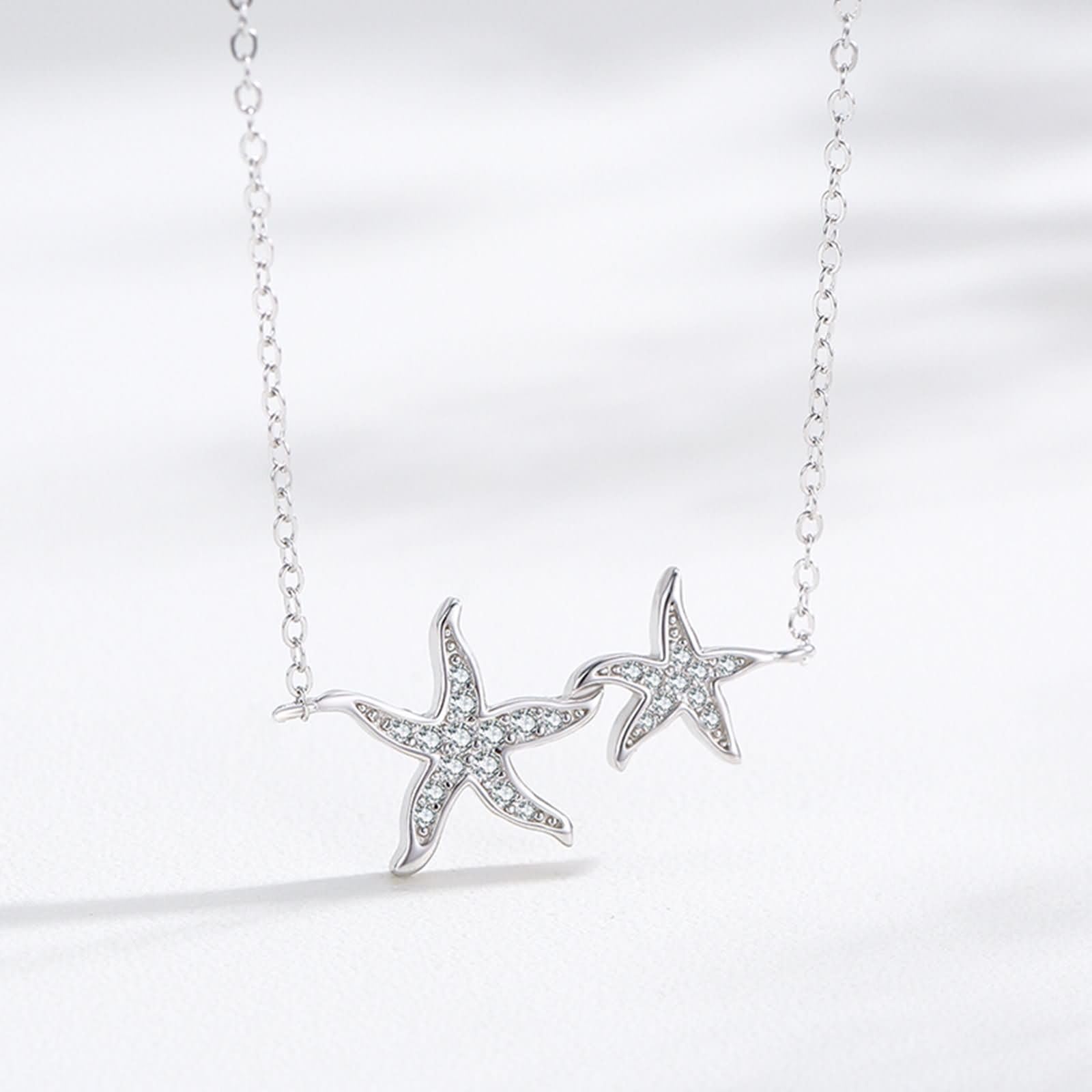 Colgantes de Oro Blanco 9 Kilates / 14 Kilates / 18 Kilates para Mujer, Estrellas de Mar con Moissanita, Collar Cadena de Plata para Mujer