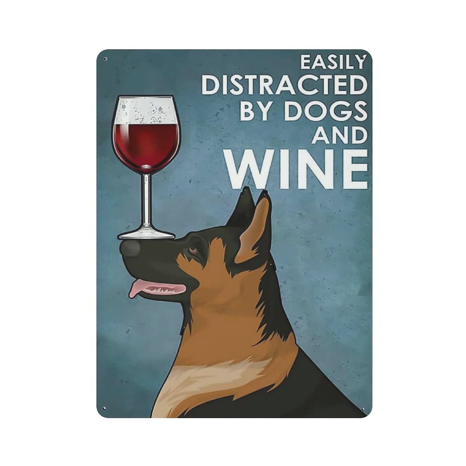 German Shepherd Nose Red Wine Glass Metal Signs, Fun Poster For Bar Kitchen Cafe Farmhouse Wall Decor 12x16 inch